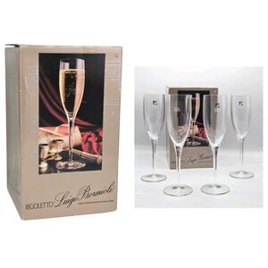 Luigi Bormioli Rigoletto‎ Set of 4 Blown Crystal Champagne Flutes 7oz